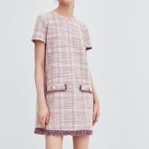 ZARA TWEED DRESS SIZE S WITH PEARL EMBELLISHMENTS